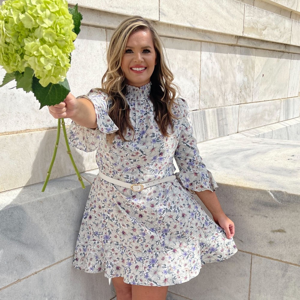 Floral print flounce sleeve/hem mini dress
